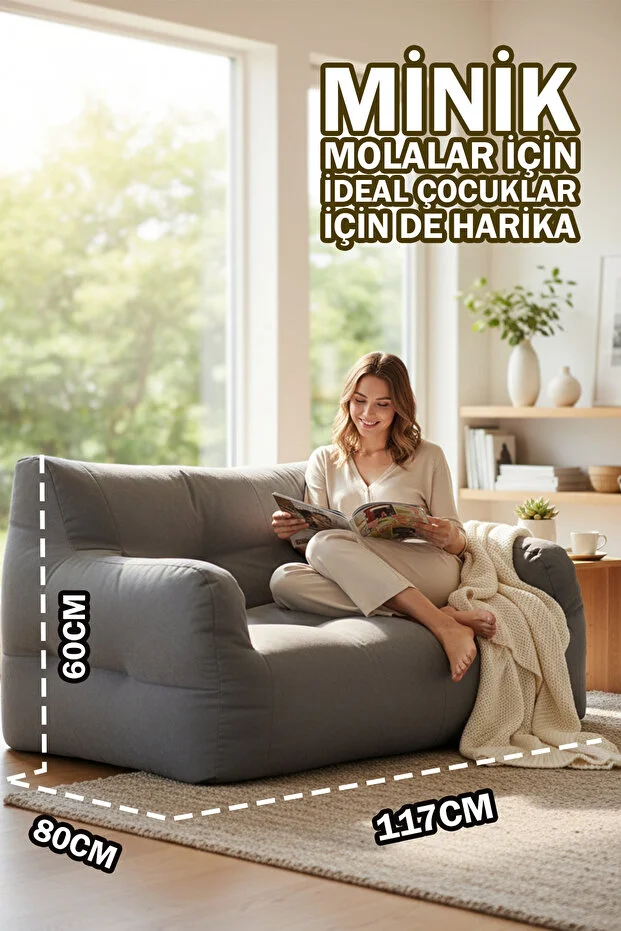  Lüx Konfor Çift Kişilik Mikro Partikül Süngerli Koltuk - Koyu Gri